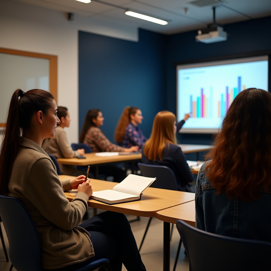 University students discussing financial decisions in a classroom setting