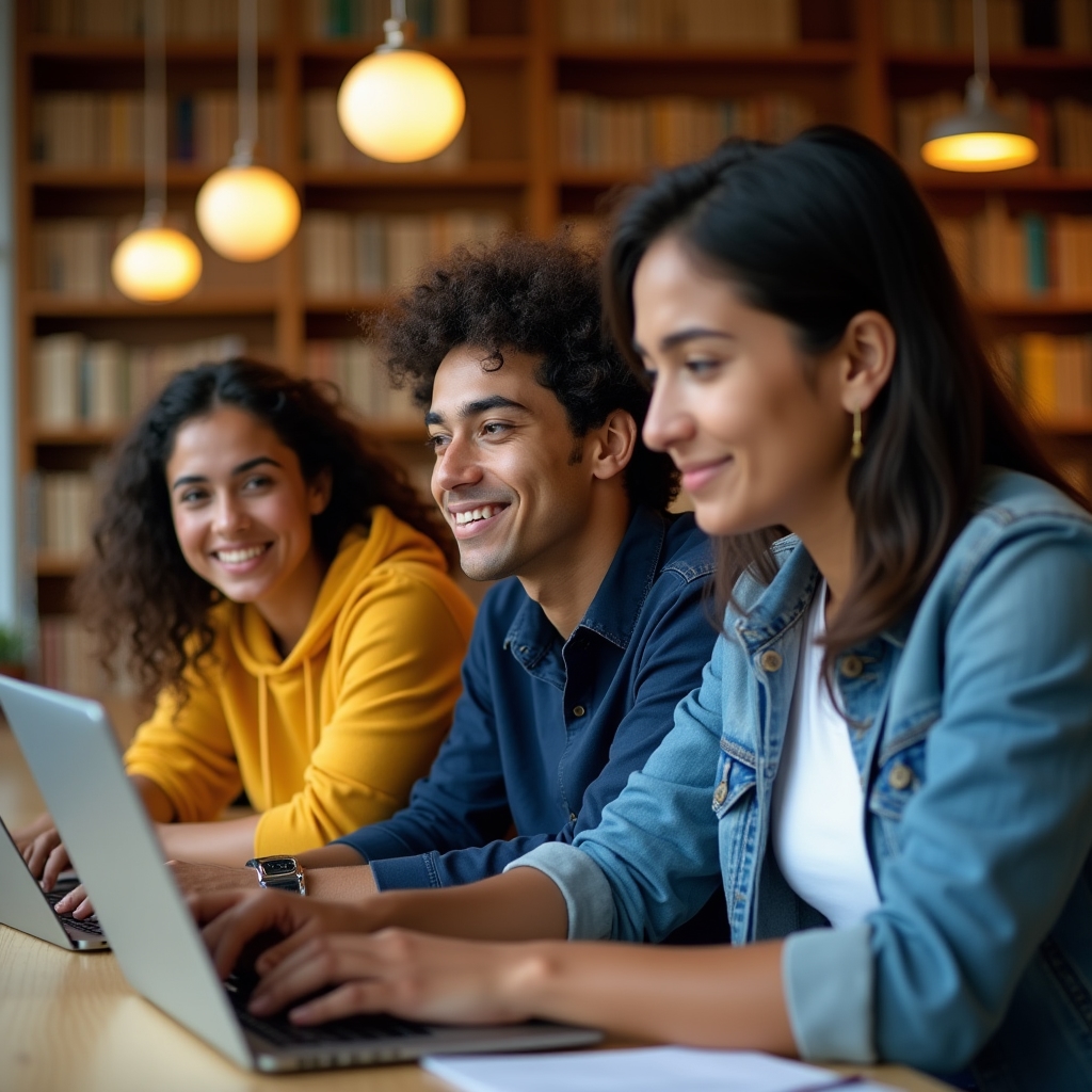Students working on financial simulation on laptops